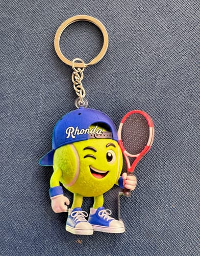 Customer photo review of Flirty Wink Personalized Cute Tennis Ball Mascot Keychain Gift For Tennis Lovers