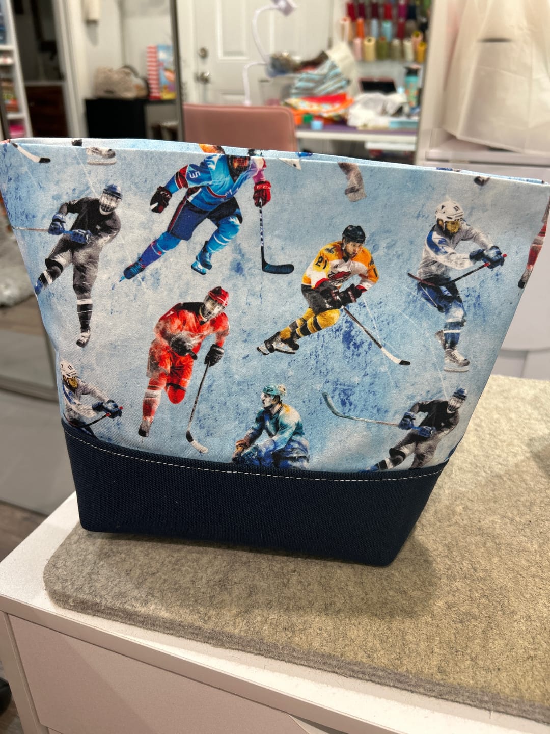 Customer photo review of Ice Hockey Fabric Collection - Hockey Players Light Blue