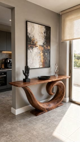 Customer photo review of Tidal Arc Sculptural Console Table Handcrafted Organic Wave Design