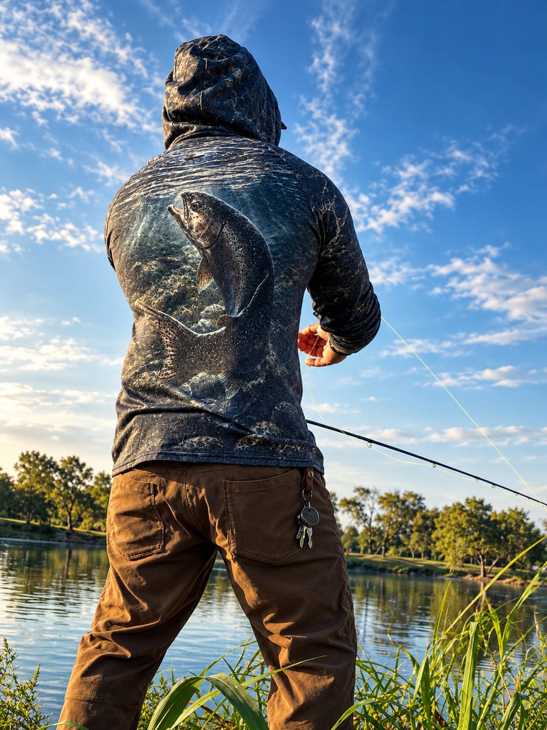 Customer photo review of AirLite Fishing Sun Hoodie - River Trout Strike - MHL009