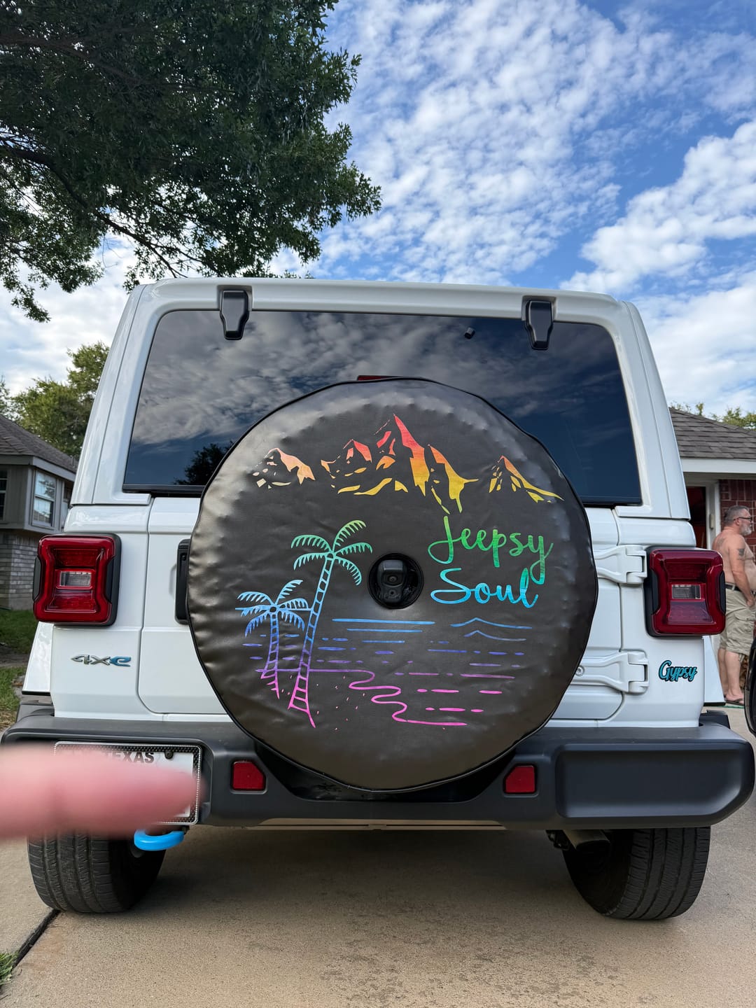 Customer photo review of Jeepsy Soul Tropical Mountains Rainbow Spare Tire Cover for Jeep