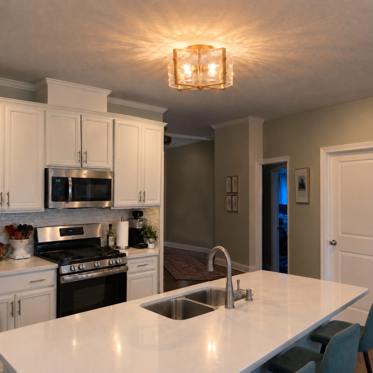 Customer photo review of Modern 4-Light Rippled Glass Drum Semi-Flush Mount