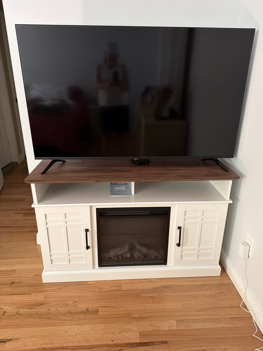 Customer photo review of Norrell 48" Wood Grid Door Farmhouse Fireplace TV Stand