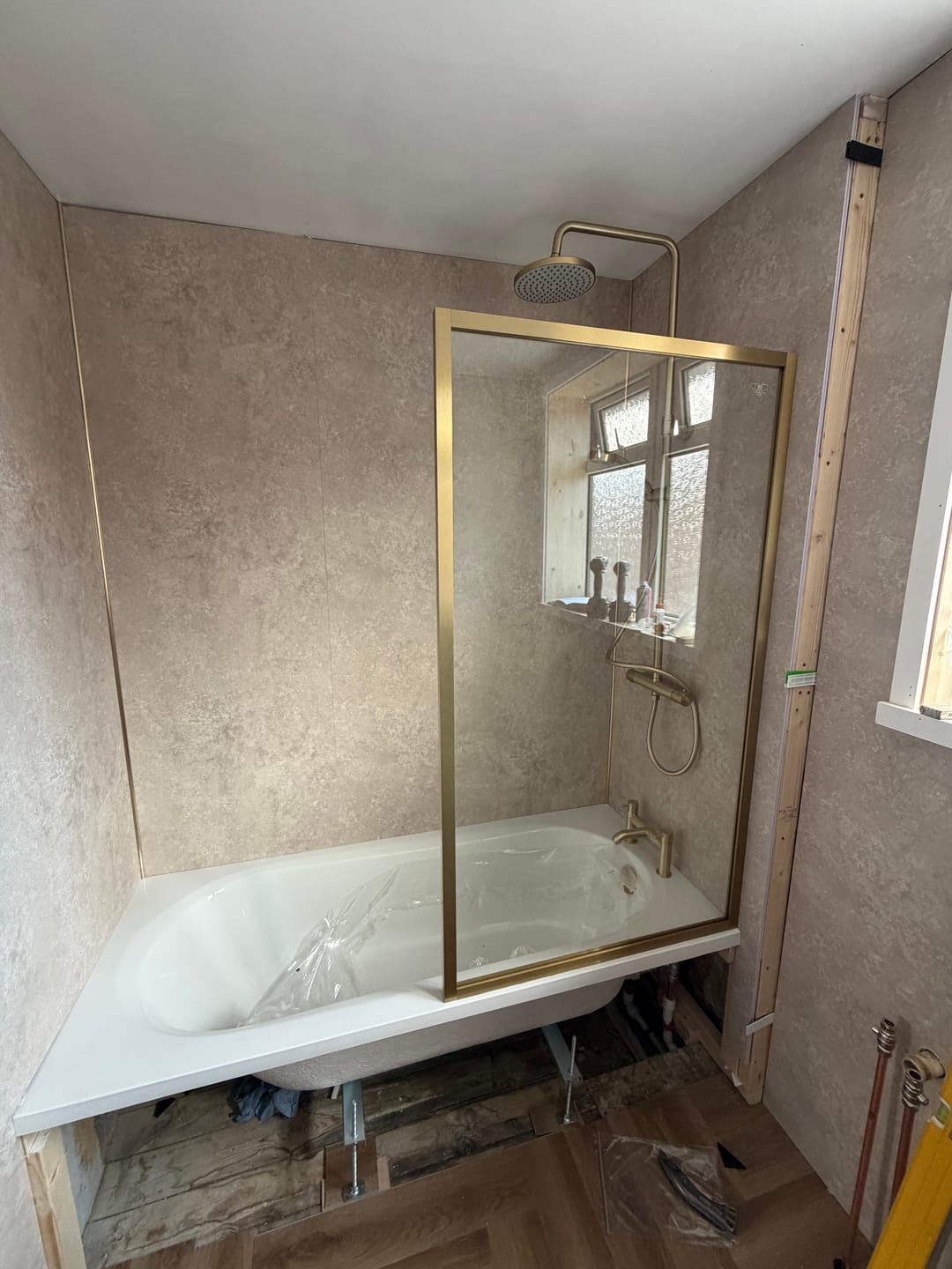 Customer photo review of Premium Beige Concrete Matt Shower Wall Panel - 1M x 2.4M