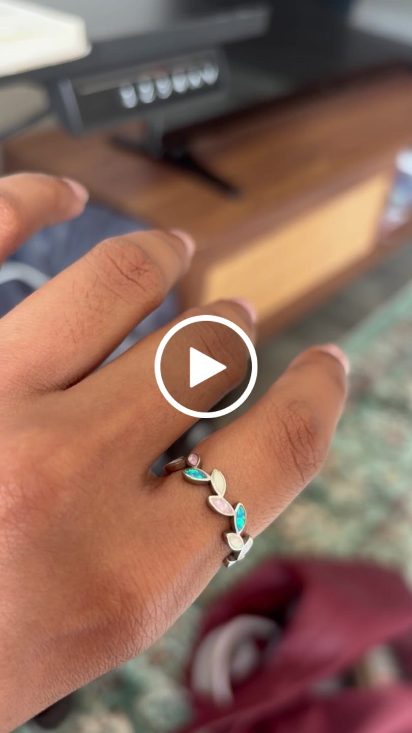 Customer video review of Hawaiian Maile Leaf Inlay Opal Stone Band Ring - 925 Sterling Silver