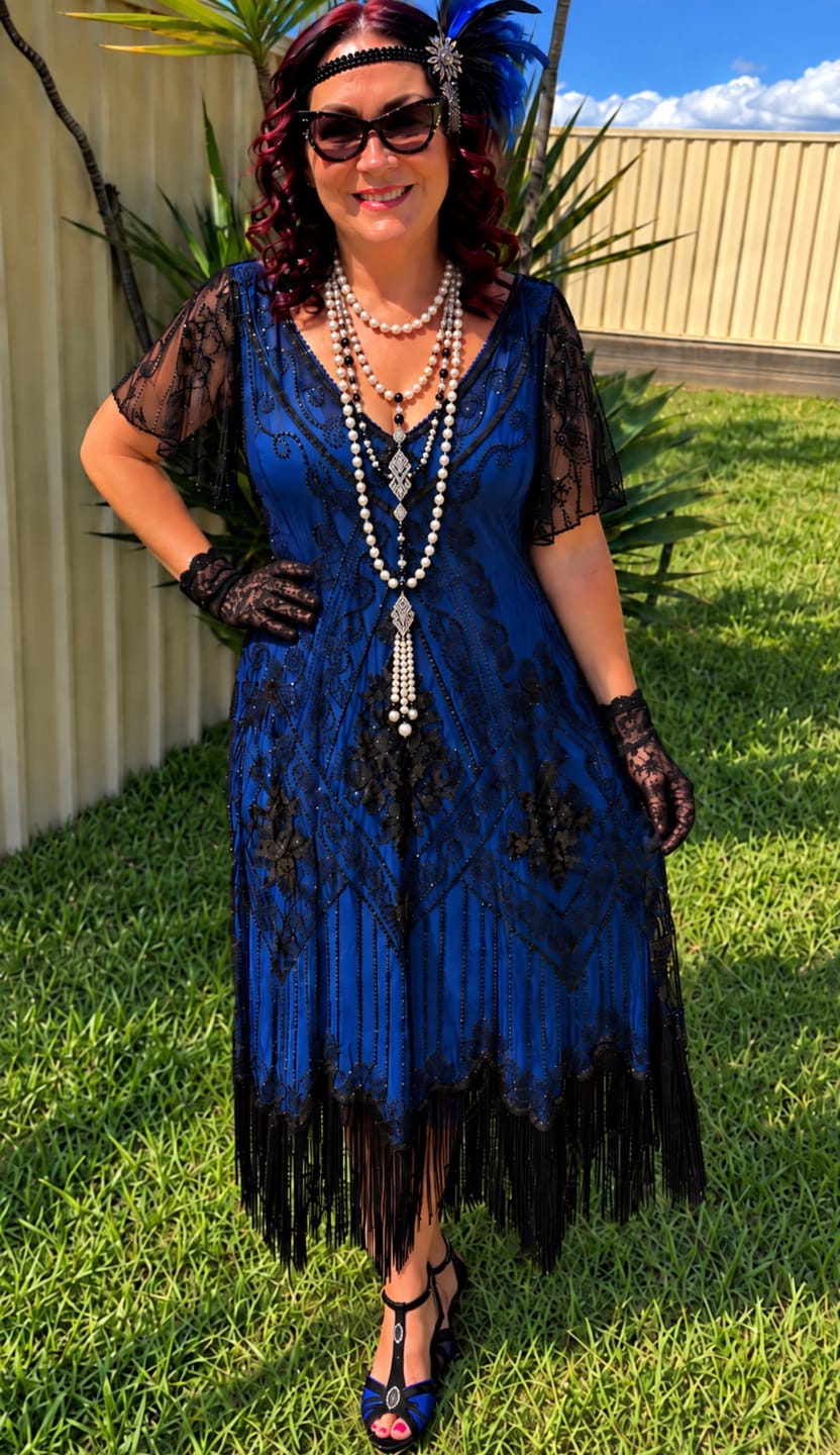 Customer photo review of 1920s Blue Evelyn Plus Size Gatsby Dress