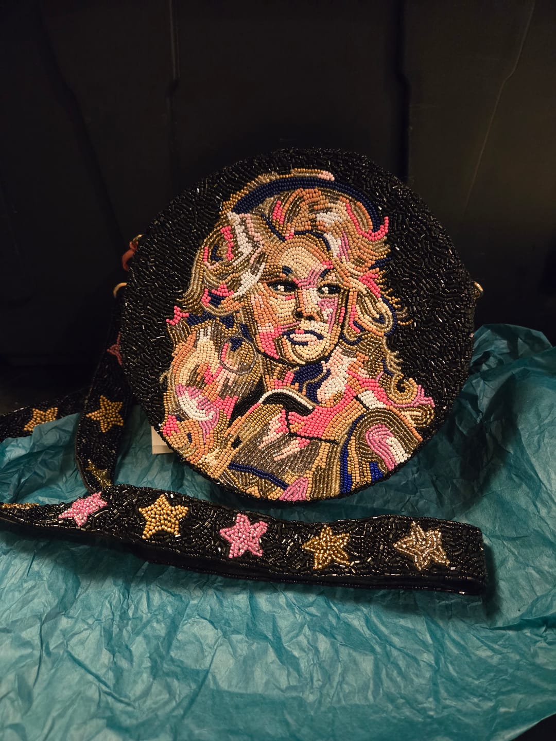 Customer photo review of Dolly Beaded Crossbody Bag – Handcrafted Round Black Beaded Purse | Nashville Icon Glam Edition