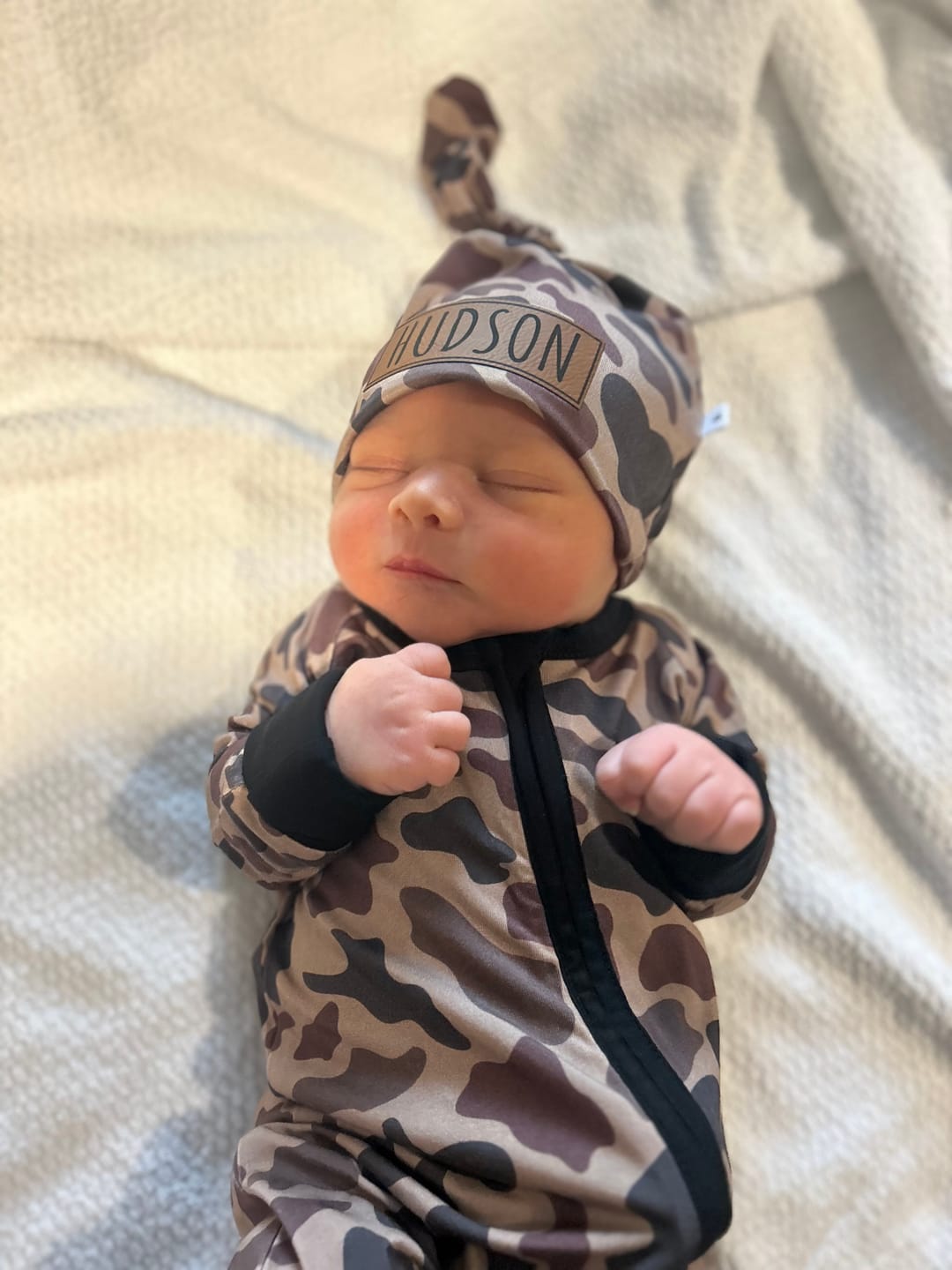 Customer photo review of Bamboo Zip Romper | Personalized | Bark Camo