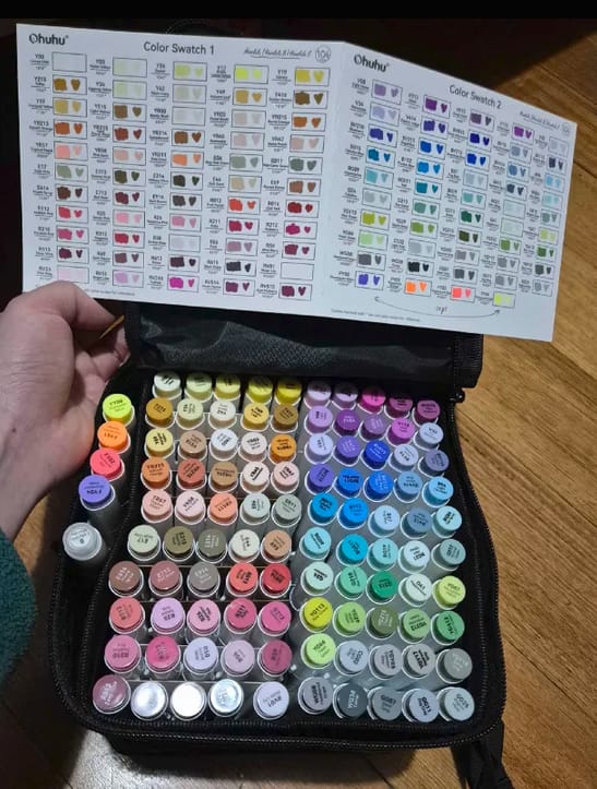 Customer photo review of Ohuhu Honolulu 104 Colors Dual Tips Alcohol Art Markers (New Color Codes)