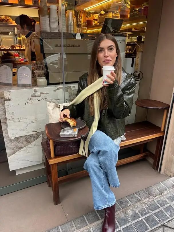 Customer photo review of Svea Crocodile Embossed Leather Jacket