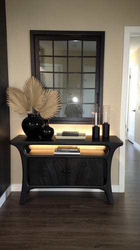 Customer photo review of Organic Console Table with Open Shelf and Two Door Cabinet