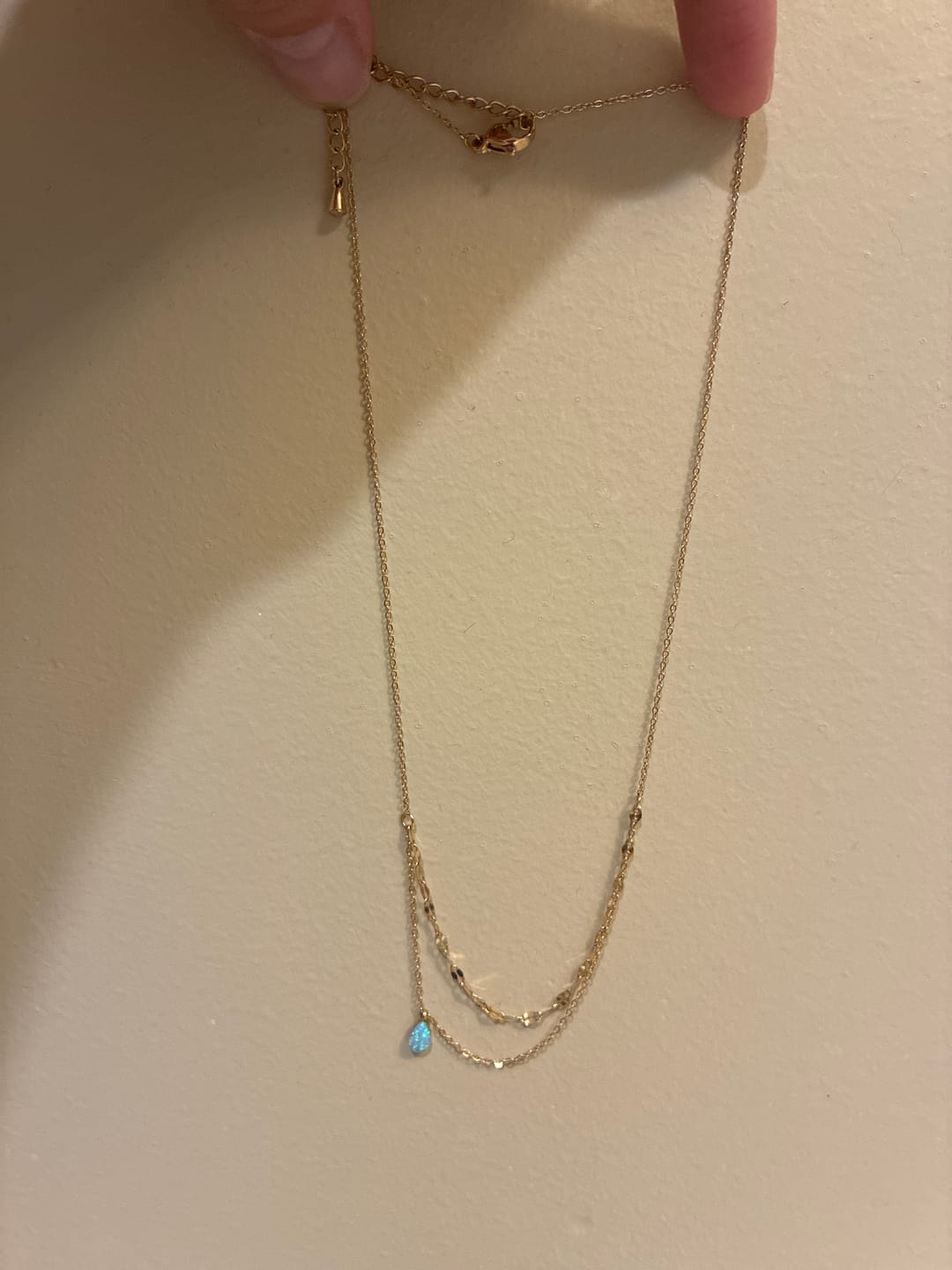Customer photo review of Blue Opal Teardrop Layered Necklace