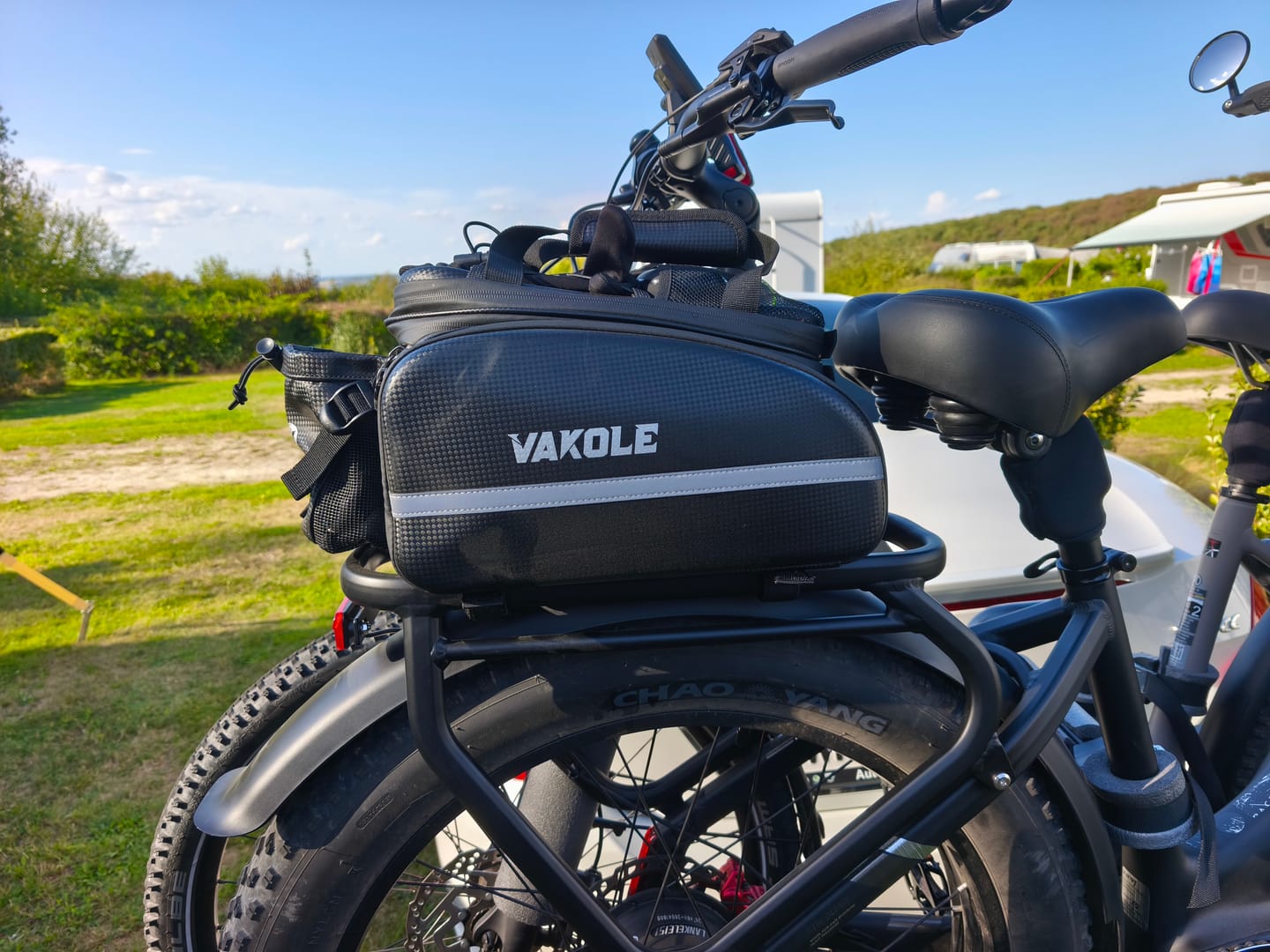 Customer photo review of Vakole Waterproof Bike Rack Bag With Large Capacity (17-35L)