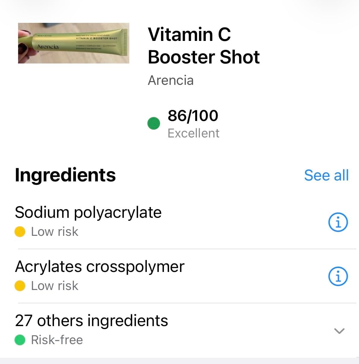 Customer photo review of Arencia Vitamin C Booster Shot