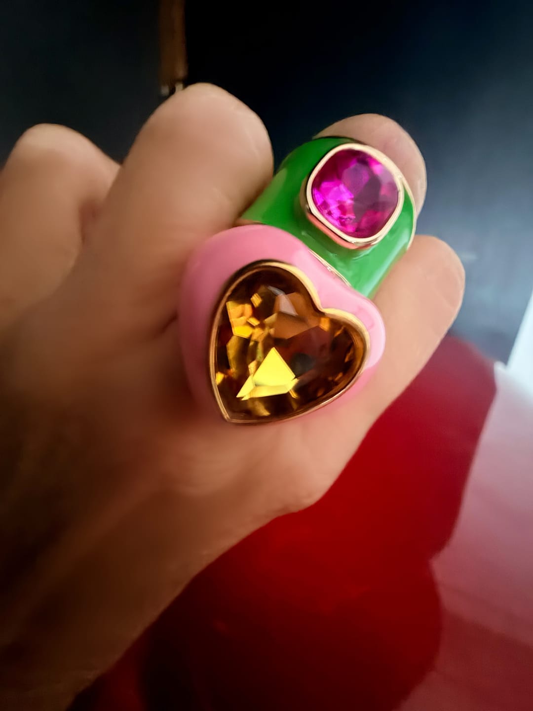 Customer photo review of Emanuel, Pink Bold Enamel Adjustable Cocktail Ring