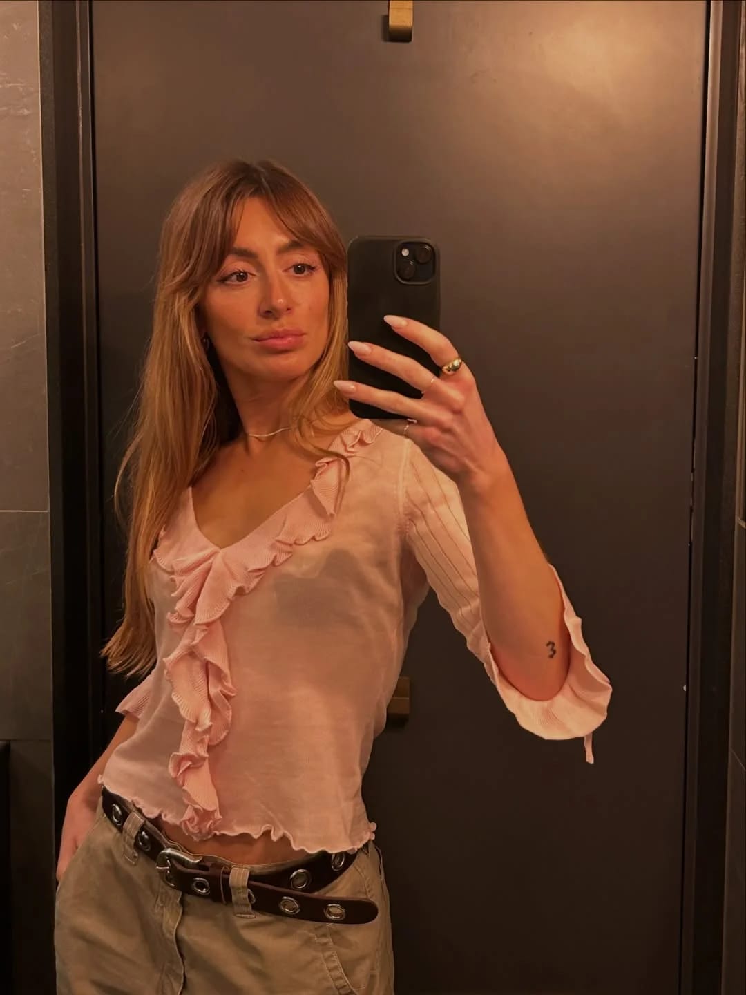 Customer photo review of Miriam Ruffled Lace-Up Cardigan Top