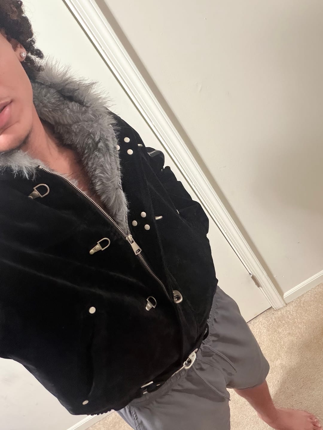 Customer photo review of Omirad Faux Suede Fur-Lined Jacket