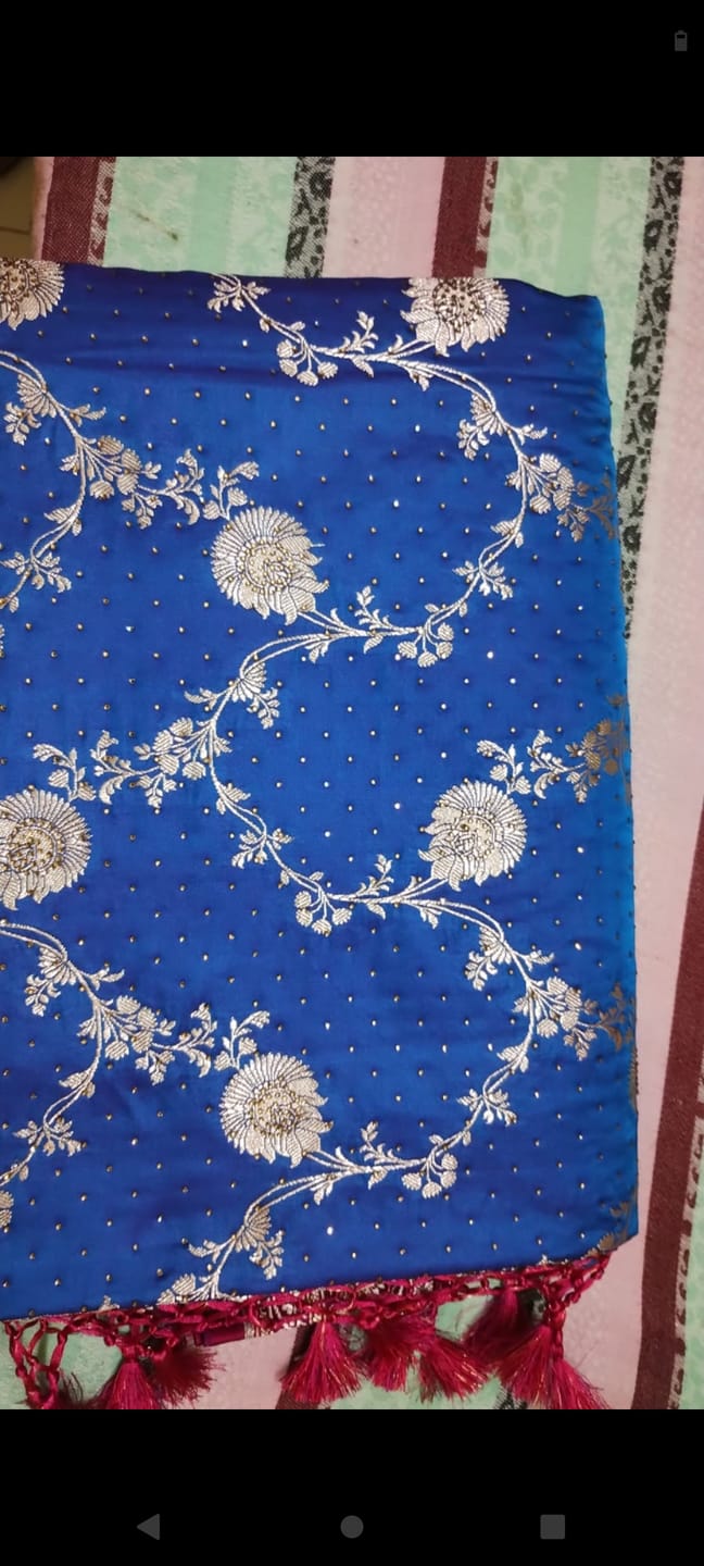 Customer photo review of Auda and Pink Zari Katan Silk Banarasi Saree