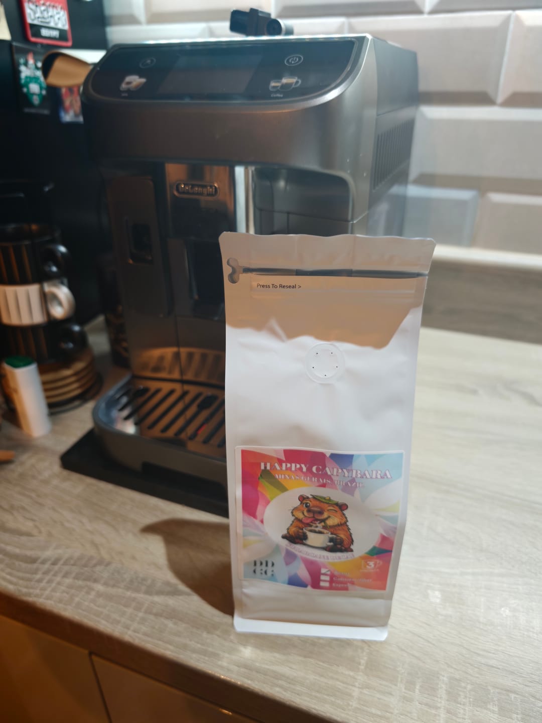 Customer photo review of Brazilian Happy Capybara Decaffeinated Coffee - Sugarcane Decaf Coffee Process - Strength 3.5