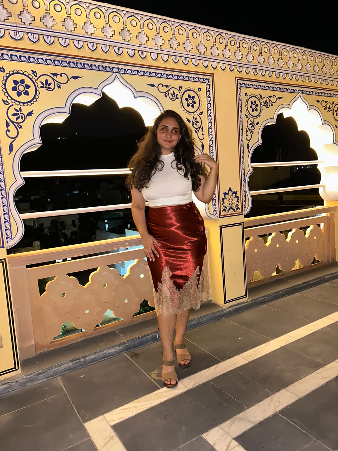 Customer photo review of Inger Satin Lace Midi Skirt