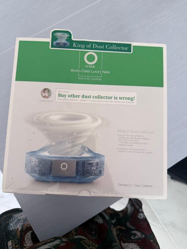 Customer's ONAIL Plug-in Nail Dust Collector Tornado No.1 box with product illustration and text details.