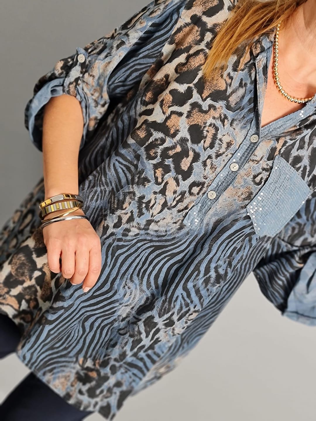 Customer photo review of Leopard Print Wild V Neck Shirt