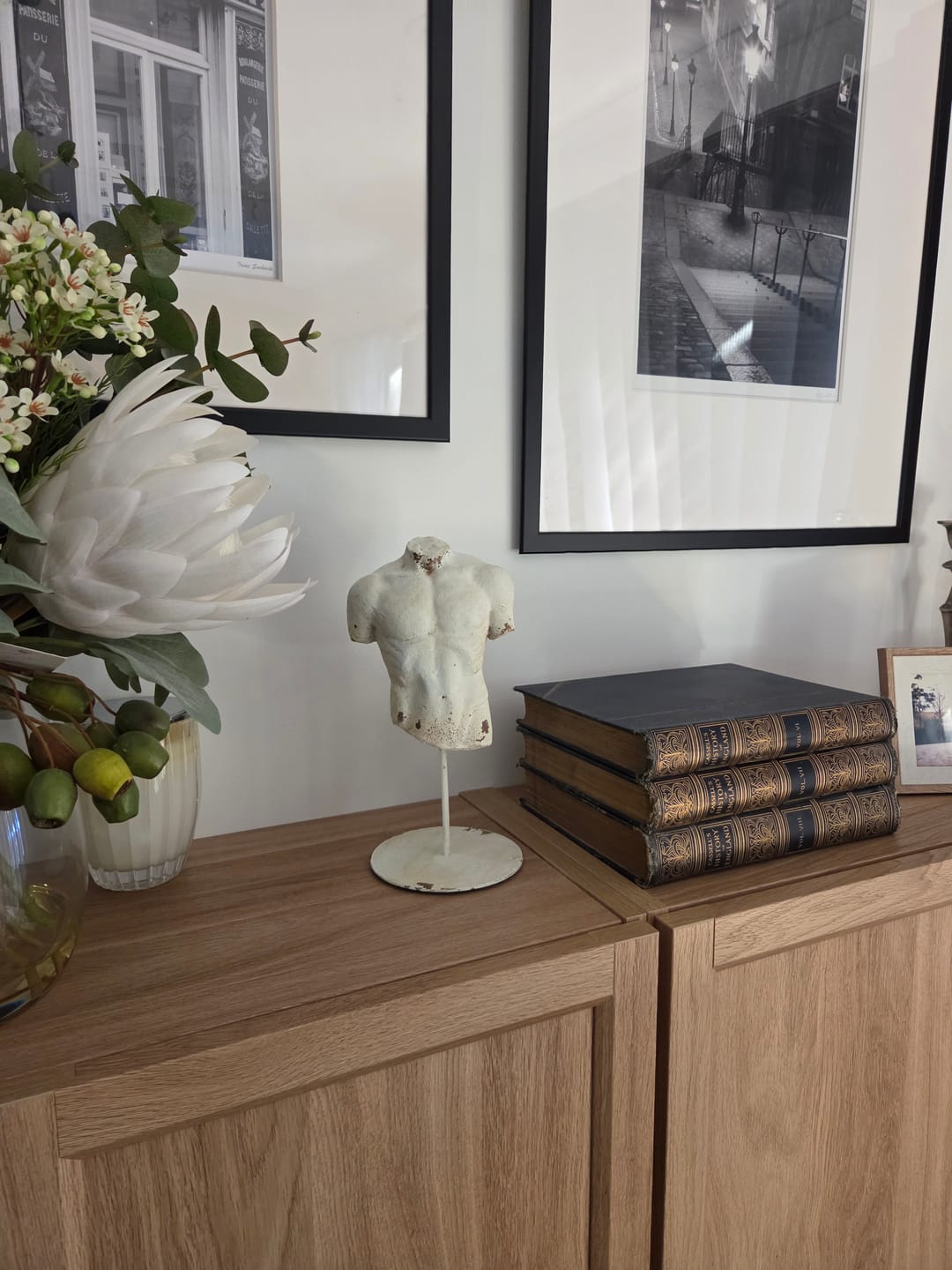 Customer photo review of Cassius Male Torso Sculpture, Distressed White Greek Figure on Iron Stand 25cm