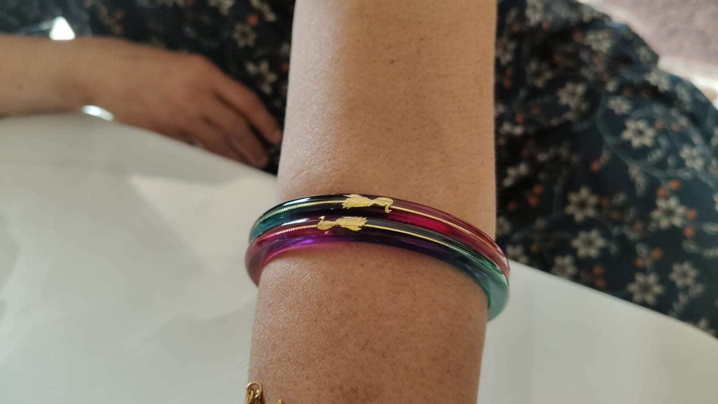 Customer photo review of "Mayur A Colorful Peacock Style!" - 916 22k Gold Bangles (Multicolour)