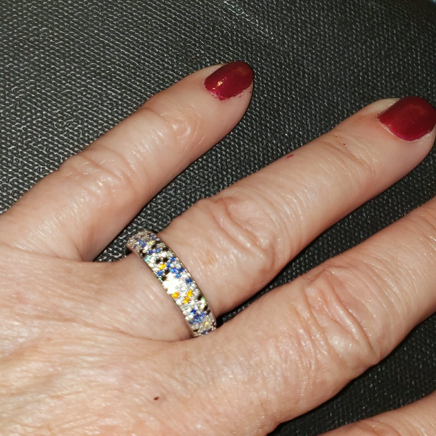 Customer photo review of Starry Sky Inspired Cluster Colored Moissanite Wedding Band Ring