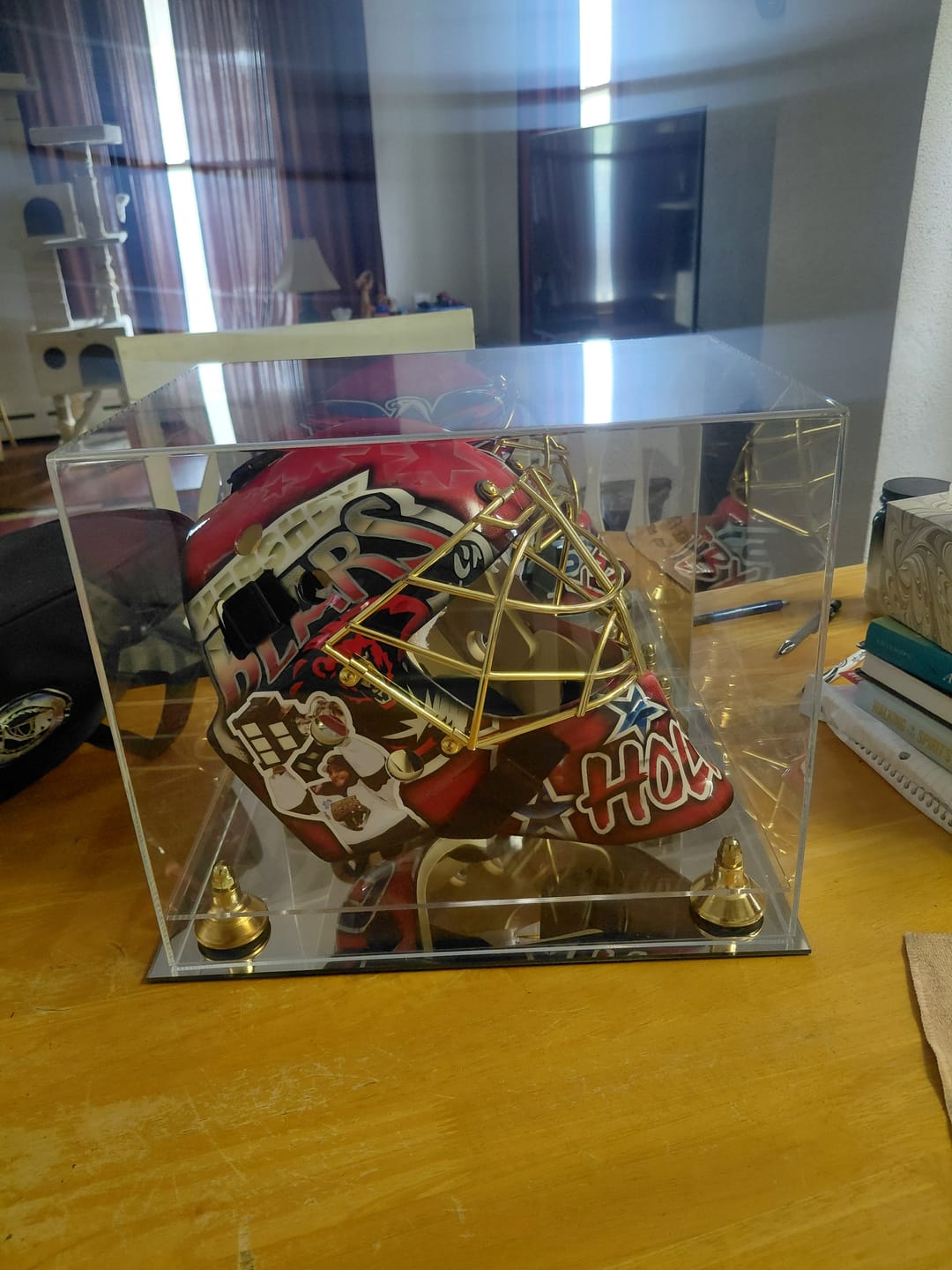 Customer photo review of Acrylic Catchers or Goalie Helmet Display Case - Mirror No Wall Mounts (A002/V44)
