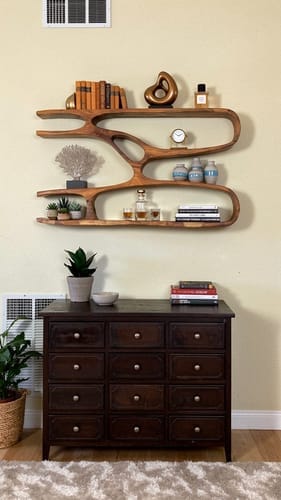 Customer photo review of Arvena Organic Freeform Solid Wood Wall Bookshelves