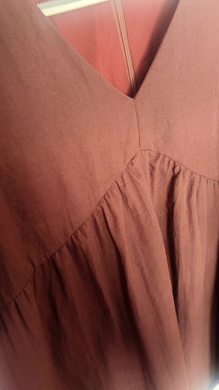 Customer photo review of V-Neck Short Sleeve Flowy Babydoll Blouse