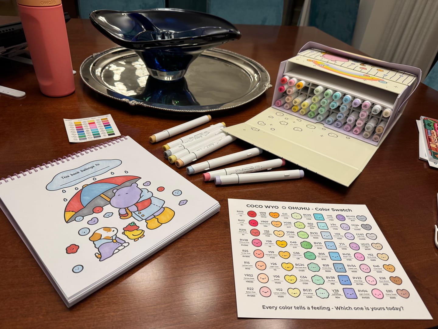 Customer photo review of Ohuhu x Coco Wyo Cozy Mood Coloring Kit, Honolulu B 48 Colors Alcohol Markers with Brush & Fine Dual Tips, Coloring Book with Mood Tracker Pages