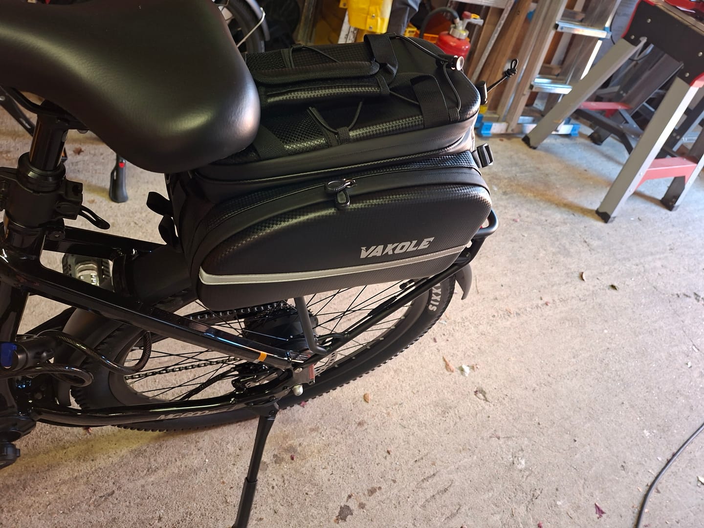 Customer photo review of Vakole Waterproof Bike Rack Bag With Large Capacity (17-35L)