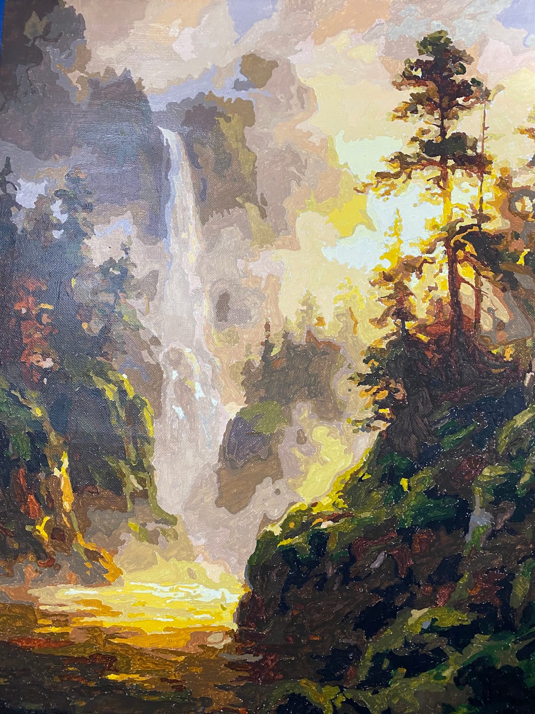Customer photo review of Misty Mountain Waterfall Sunrise (Paint by Numbers)