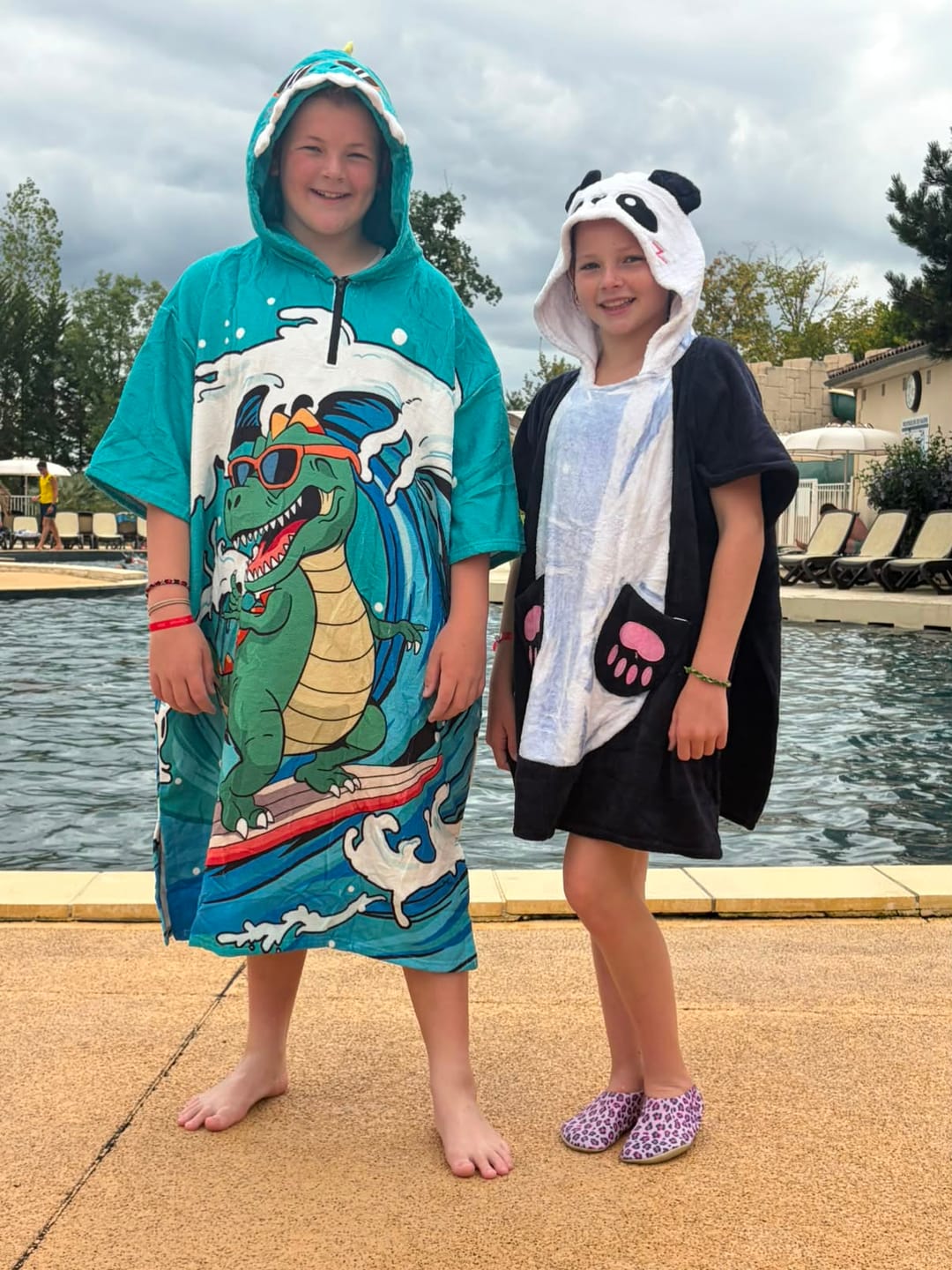Customer photo review of OLAOLA Kids Panda Beach Towel Blanket Animal Onesie Beach Towels Soft Absorbent Coral Fleece Pool Swim Towel