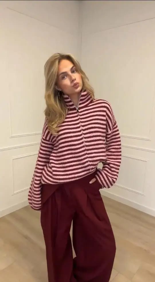 Customer photo review of Hanna Striped High-Neck Knit Sweater