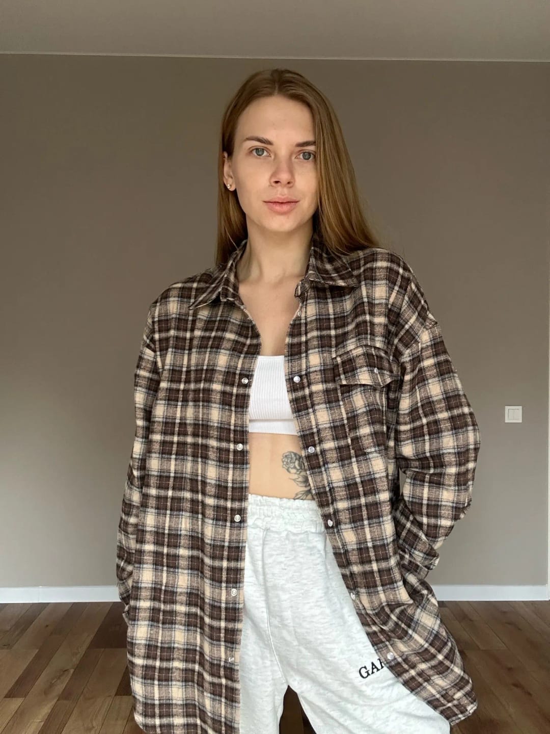 Customer photo review of Melissa Oversized Plaid Shirt