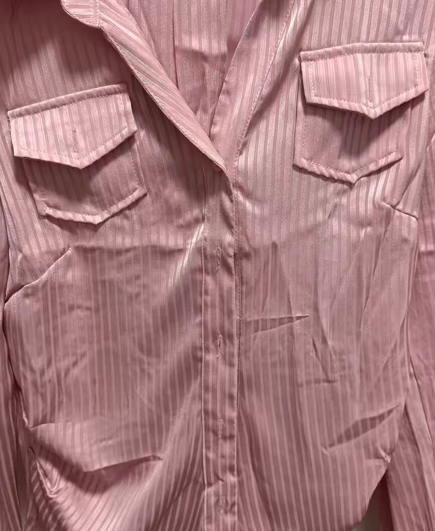 Customer photo review of VATTY™ Women's Pink Satin Striped Long-Sleeve Shirt