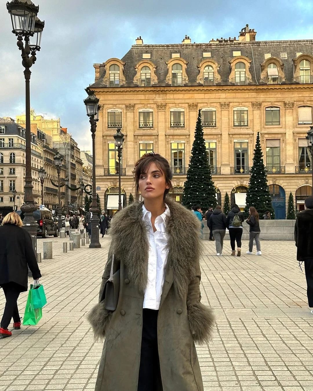 Customer photo review of Teresa Patchwork Faux Fur Collar Coat