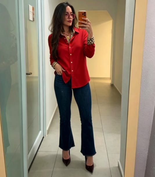 Customer photo review of Leopard-Cuff Classic Shirt