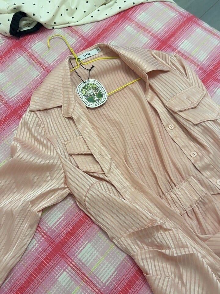 Customer photo review of VATTY™ Women's Pink Satin Striped Long-Sleeve Shirt