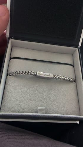 Customer's 4mm Franco Link Bracelet resting inside its branded gift box.