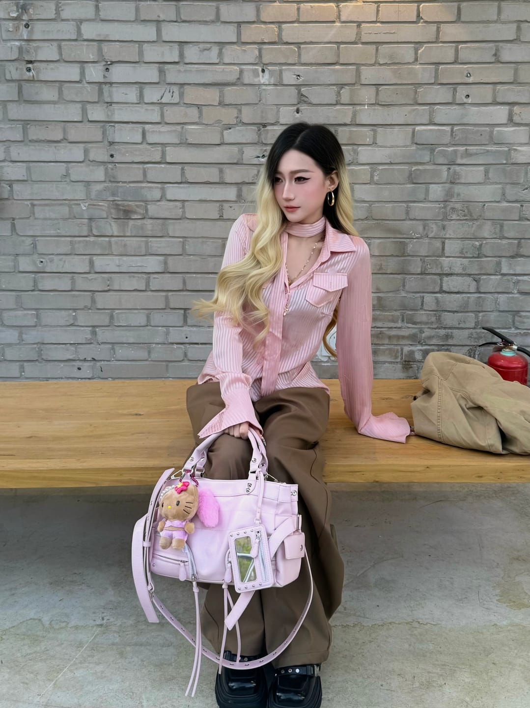 Customer photo review of VATTY™ Women's Pink Satin Striped Long-Sleeve Shirt