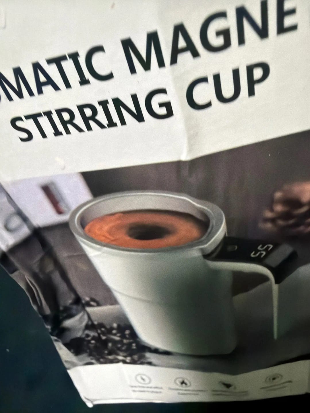 Customer photo review of Self-Stirring Coffee Mug — Rechargeable Magnetic Mixing Cup, 380 ml