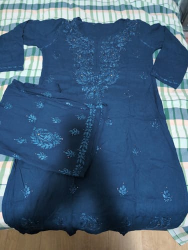 Customer photo review of Peacock Blue 2 piece Rayon Mukaish set