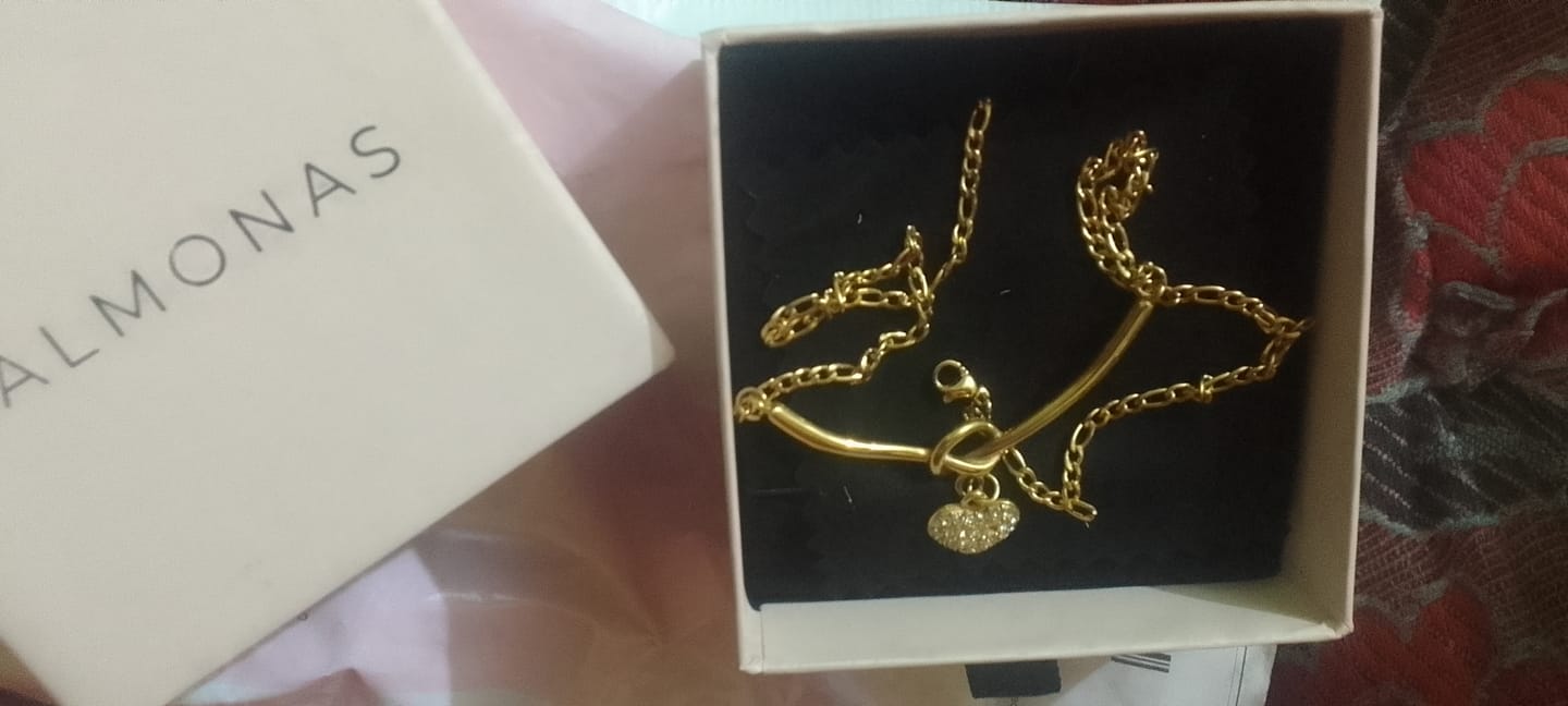Customer photo review of Crystal Heart Charm Gold Necklace