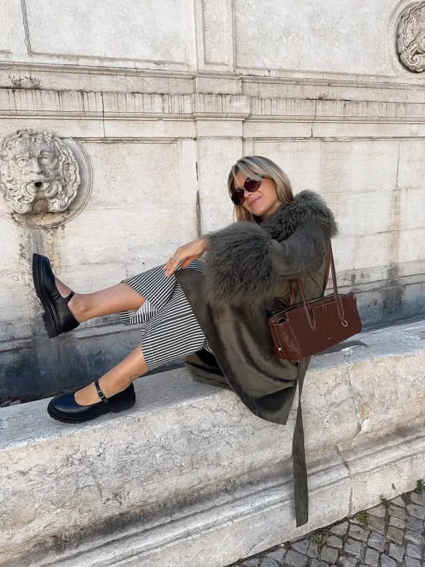 Customer photo review of Teresa Patchwork Faux Fur Collar Coat