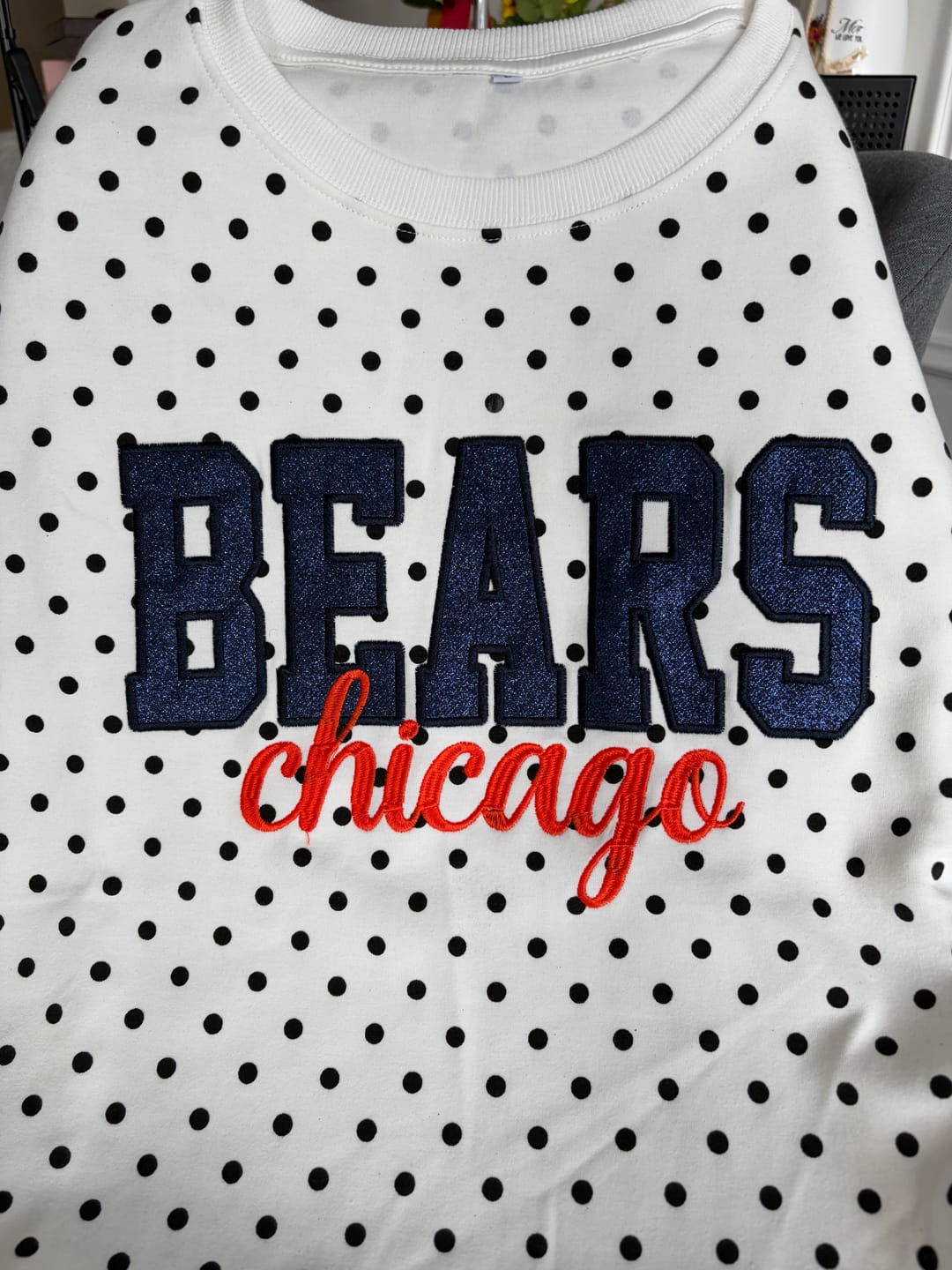 Customer photo review of Custom Embroidered Glitter Vinyl Team Polka Dot Sweatshirt - Game Day Best Gear | Gifts for Sports Mom | Game Day Wear