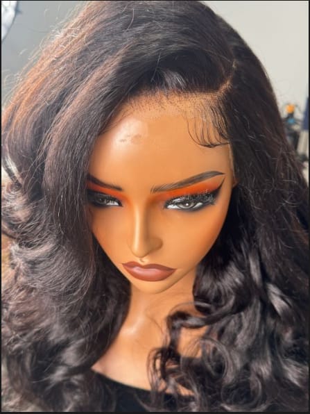 Customer photo review of Wavymy C-Part Wavy Wig Wear & Go 9x6 Glueless Lace Wig Virgin Braid Hair Kinky Straight Texture Loose Wave Wig 300% Density